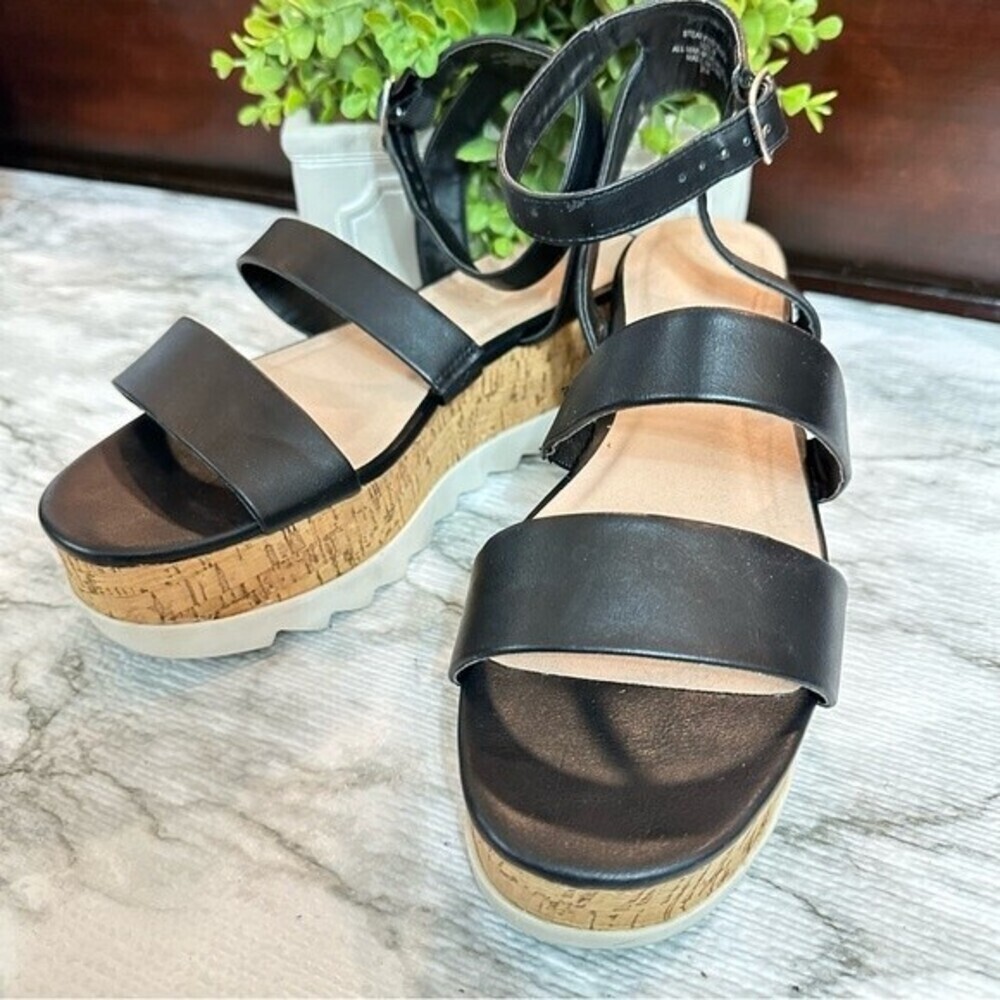Madden Girl Black Salina Cork Look Wedge FlatForm Sporty Sandal Sz 9 - Picture 5 of 16